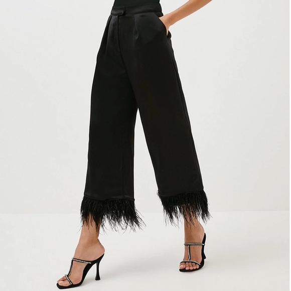 Karen Millen Pants - KAREN MILLEN Viscose Satin Crepe Feather Hem Trousers - 2